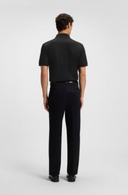 Mercerised-cotton polo shirt with zip placket, Black