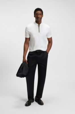 Mercerised-cotton polo shirt with zip placket, White