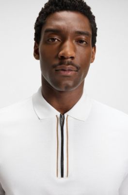 Mercerised-cotton polo shirt with zip placket, White
