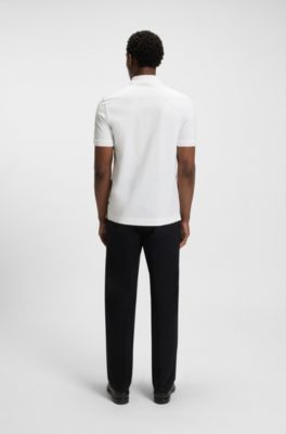 Polo in cotone mercerizzato con chiusura con zip, Bianco