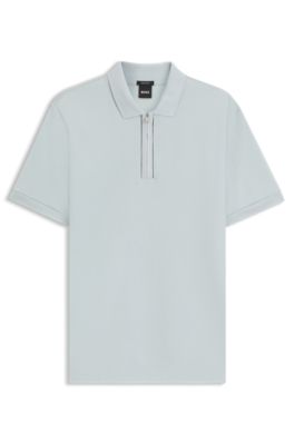 Polo van gemerceriseerde katoen met ritssluiting, Lichtblauw