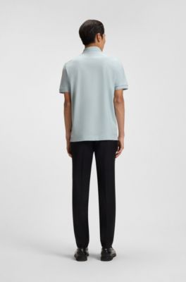 Mercerised-cotton polo shirt with zip placket, Light Blue