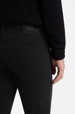 Delaware slim-fit trousers in stretch-cotton gabardine, Black