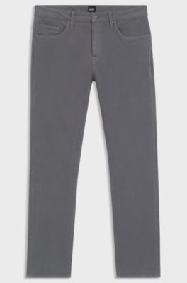 Delaware slim-fit trousers in stretch-cotton gabardine, Dark Grey