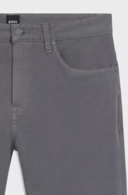 Delaware slim-fit trousers in stretch-cotton gabardine, Dark Grey