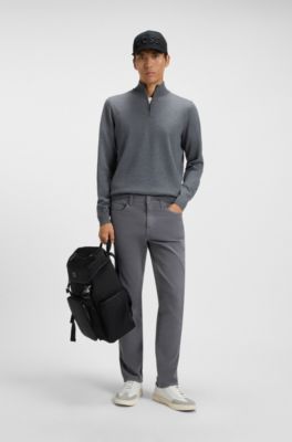 Delaware slim-fit trousers in stretch-cotton gabardine, Dark Grey
