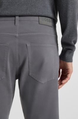Delaware slim-fit trousers in stretch-cotton gabardine, Dark Grey