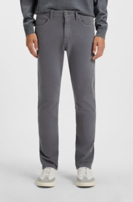 Delaware slim-fit trousers in stretch-cotton gabardine, Dark Grey