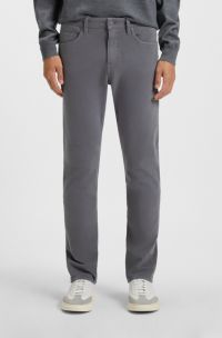 Delaware slim-fit trousers in stretch-cotton twill, Dark Grey