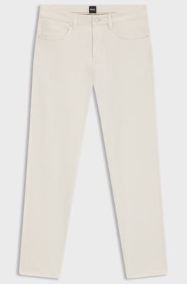 Delaware slim-fit trousers in stretch-cotton gabardine, Natural