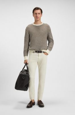 Delaware slim-fit trousers in stretch-cotton gabardine, Natural