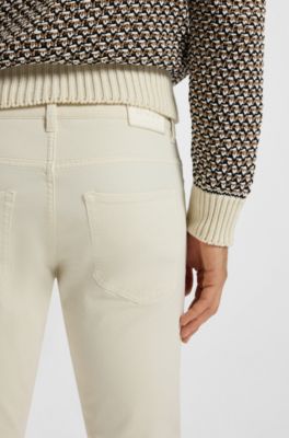 Delaware slim-fit trousers in stretch-cotton gabardine, Natural
