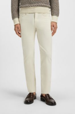 Delaware slim-fit trousers in stretch-cotton gabardine, Natural