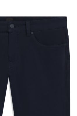 Delaware slim-fit trousers in stretch-cotton gabardine, Dark Blue