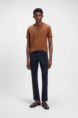 Delaware slim-fit trousers in stretch-cotton gabardine, Dark Blue