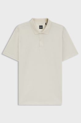 Mercerised-cotton polo shirt with geometric jacquard, Natural