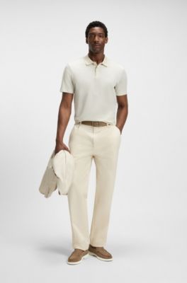 Mercerised-cotton polo shirt with geometric jacquard, Natural