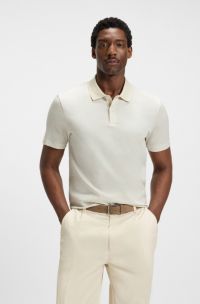 Polo in cotone mercerizzato con jacquard geometrico, Colore neutro
