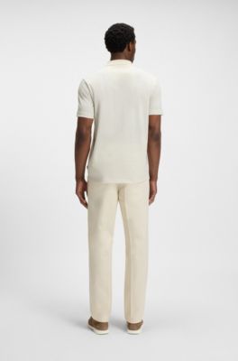 Mercerised-cotton polo shirt with geometric jacquard, Natural