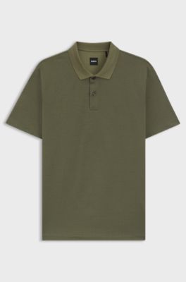 Mercerised-cotton polo shirt with geometric jacquard, Olive