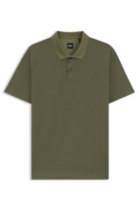 Mercerised-cotton polo shirt with geometric jacquard, Green