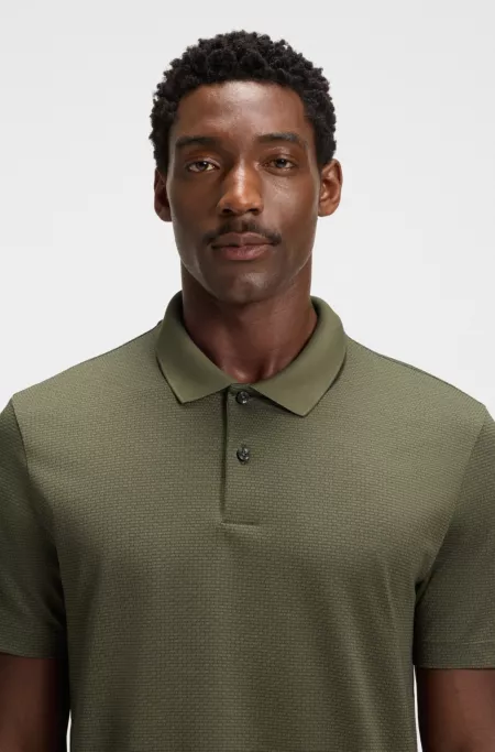 Mercerised-cotton polo shirt with geometric jacquard