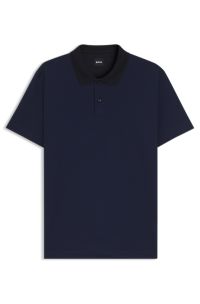 Polo in cotone mercerizzato con jacquard geometrico, Blu scuro