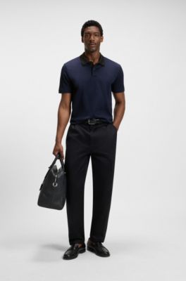Polo de algod&oacute;n mercerizado con jacquard geom&eacute;trico, Azul oscuro