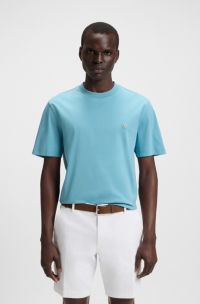Mercerised-cotton polo shirt with geometric jacquard, Light Blue