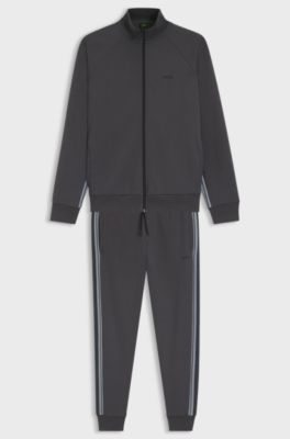 Regular-fit tracksuit set in stretch cotton with striped trims, Dark Grey