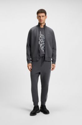 Regular-fit tracksuit set in stretch cotton with striped trims, Dark Grey