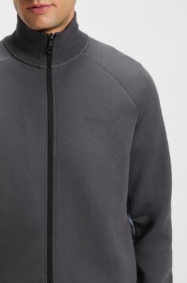 Regular-fit tracksuit set in stretch cotton with striped trims, Dark Grey