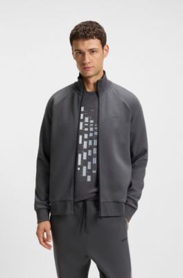 Regular-fit tracksuit set in stretch cotton with striped trims, Dark Grey