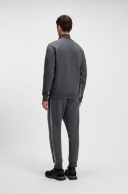 Regular-fit tracksuit set in stretch cotton with striped trims, Dark Grey