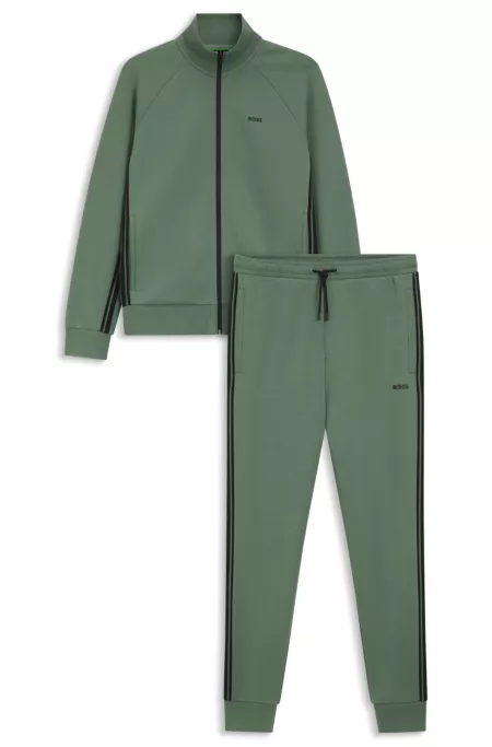 Regular-fit tracksuit set in stretch cotton with striped trims