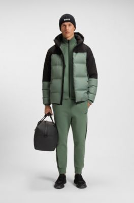 Regular-fit tracksuit set in stretch cotton with striped trims, Green