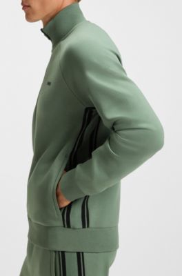 Regular-fit tracksuit set in stretch cotton with striped trims, Green