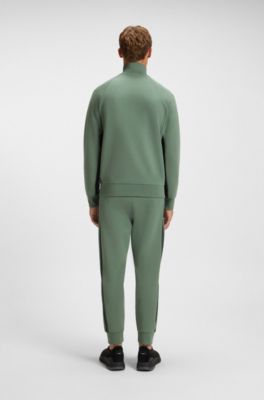 Regular-fit tracksuit set in stretch cotton with striped trims, Green