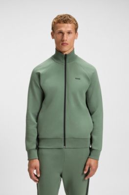 Regular-fit tracksuit set in stretch cotton with striped trims, Green