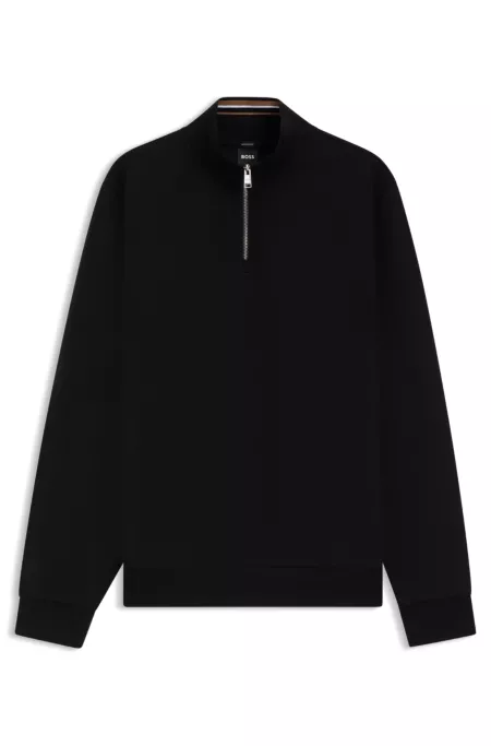 Cotton-blend sweatshirt with zip neck