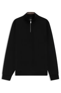 Cotton-blend sweatshirt with zip neck, Black