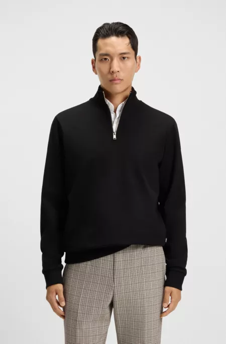 Cotton-blend sweatshirt with zip neck