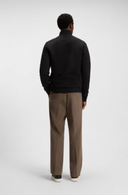 Cotton-blend sweatshirt with zip neck, Black