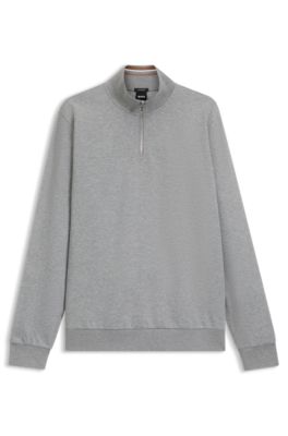 Cotton-blend sweatshirt with zip neck, Grey