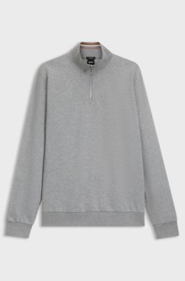 Cotton-blend sweatshirt with zip neck, Grey