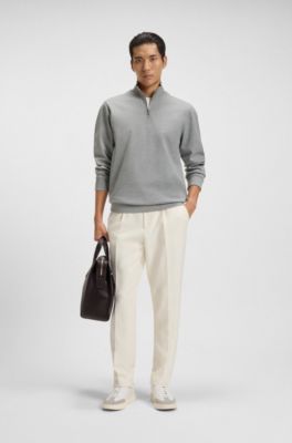 Cotton-blend sweatshirt with zip neck, Grey