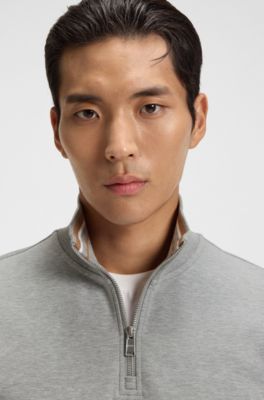 Cotton-blend sweatshirt with zip neck, Grey