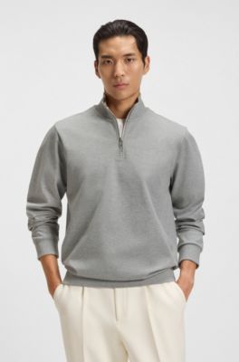 Cotton-blend sweatshirt with zip neck, Grey