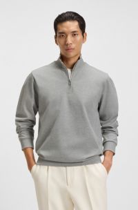 Cotton-blend sweatshirt with zip neck, Grey