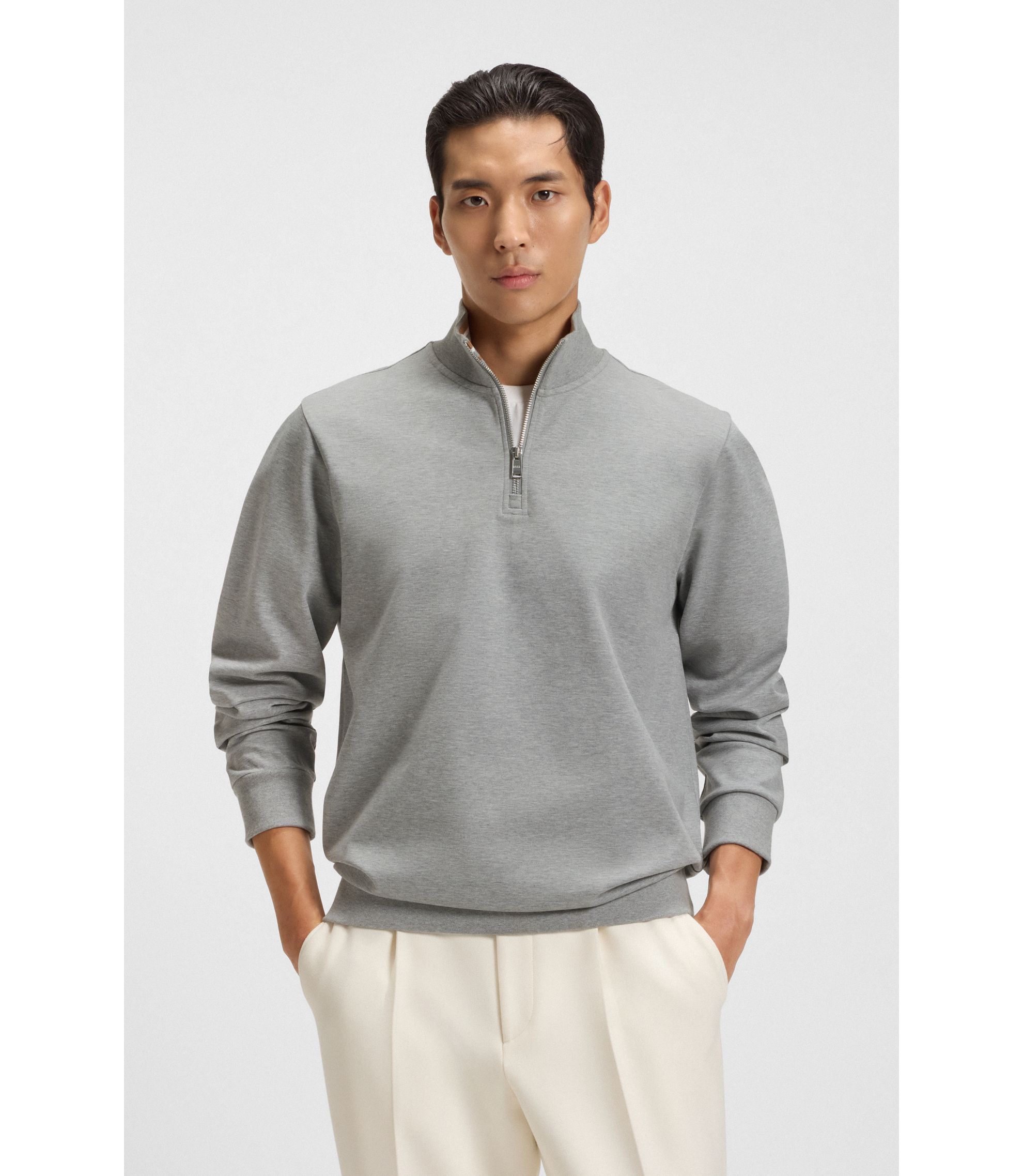 BOSS - コットンブレンド ジップネック スウェットシャツ - グレー